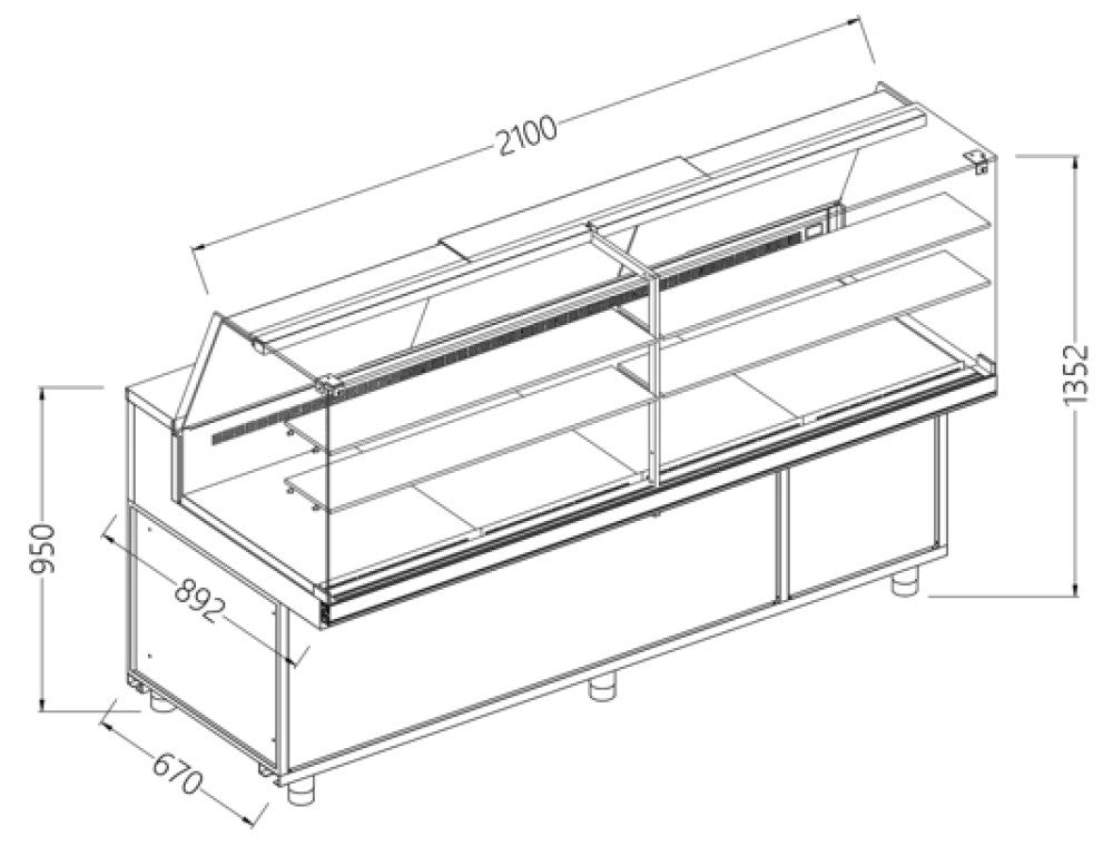 Comptoir vitrine neutre boulangerie - GN vitre haute - Diamond