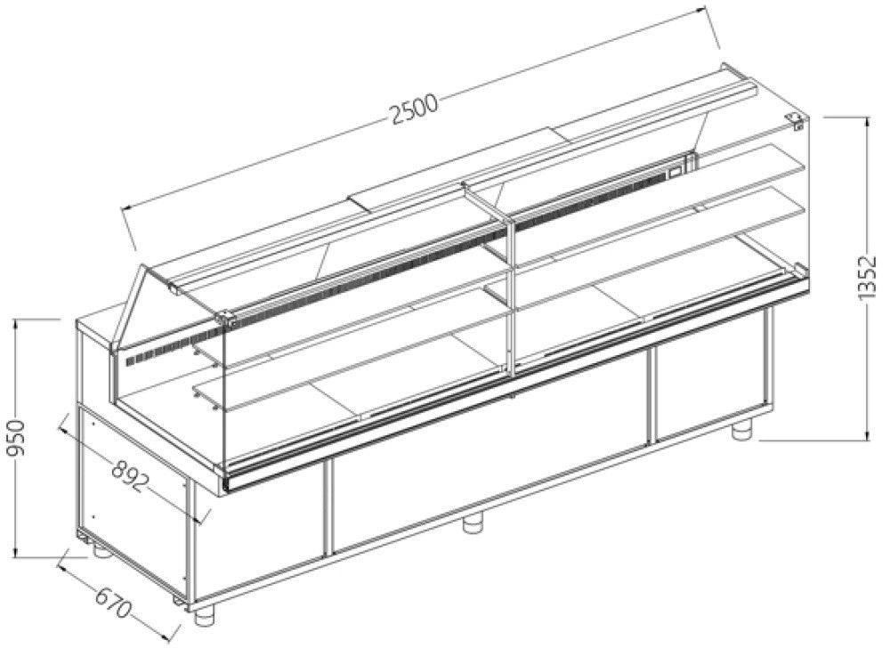 Comptoir vitrine neutre boulangerie - GN -vitre haute - Diamond