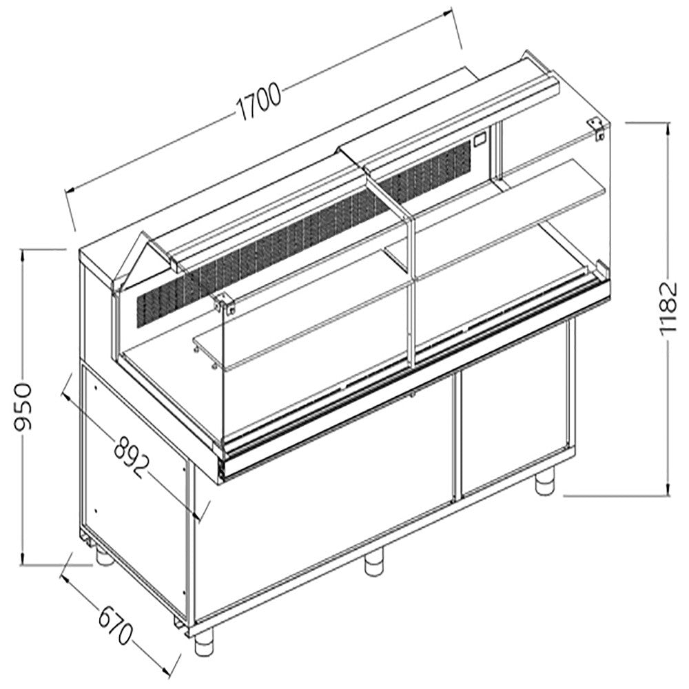 Comptoir vitrine neutre boulangerie en et GN vitre basse - Diamond