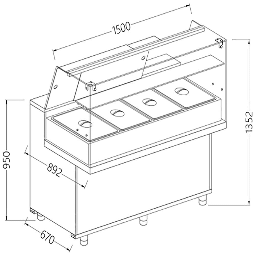 Comptoir vitrine chauff. bain marie 4x GN - Diamond