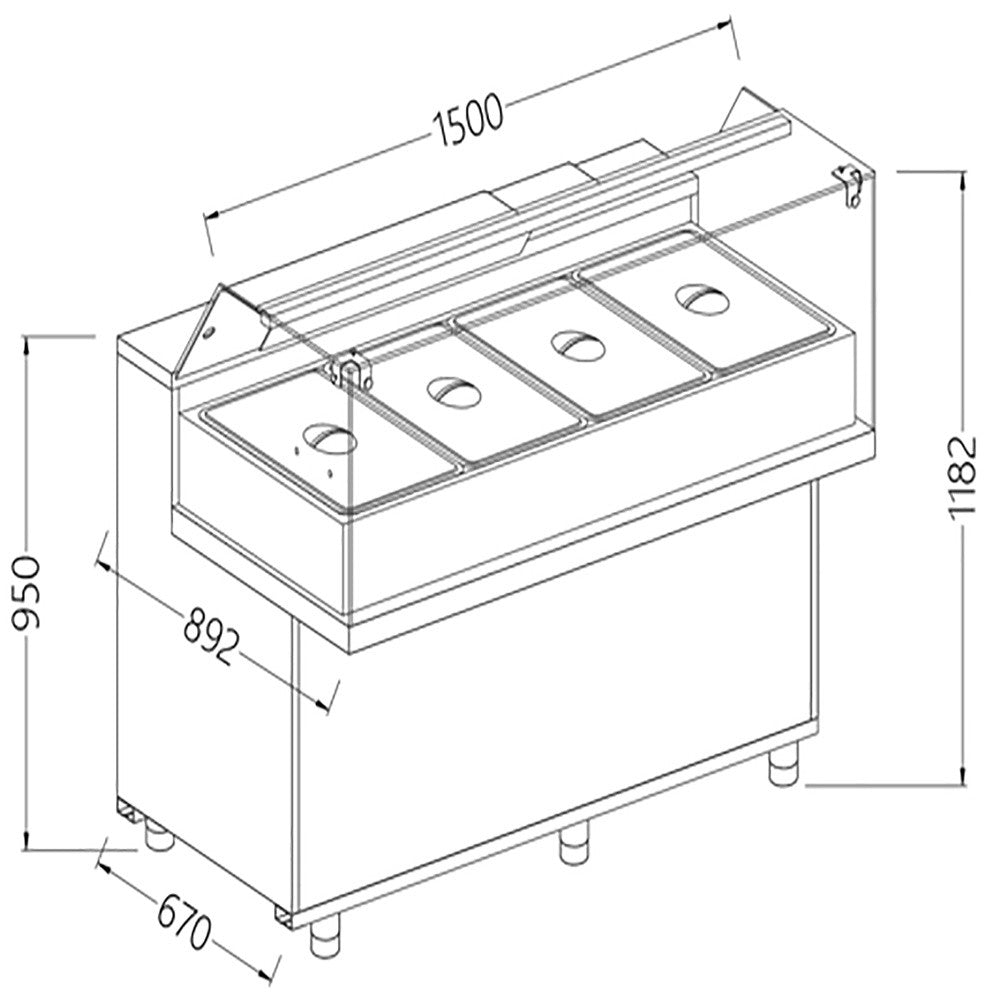 Comptoir vitrine chauffe bain marie 4x GN - Diamond