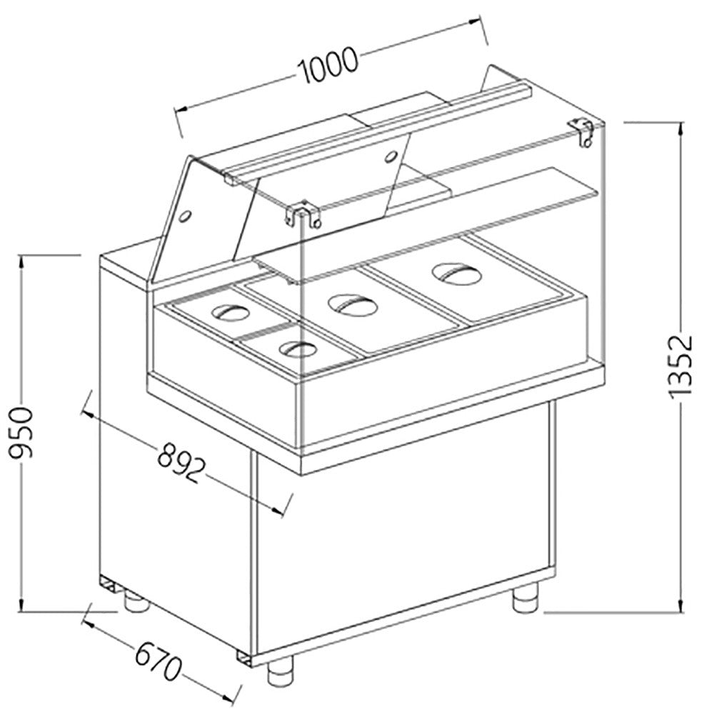 Comptoir vitrine chauff bain marie 2x GN - Diamond