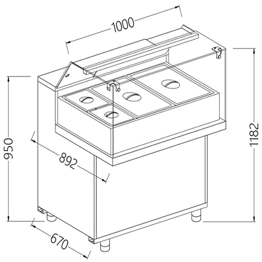Comptoir vitrine chauffe bain marie 2x GN - Diamond