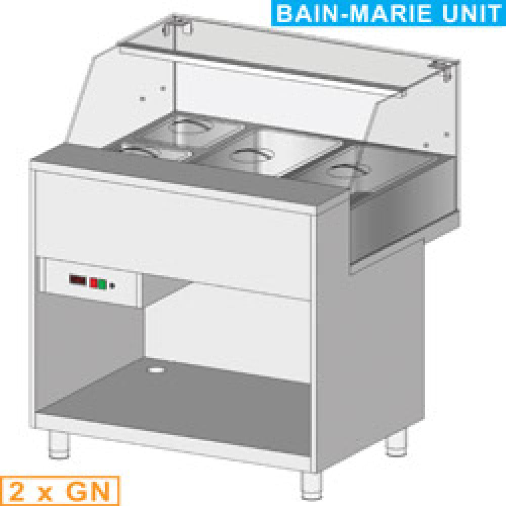 Comptoir vitrine chauffe bain marie 2x GN - Diamond