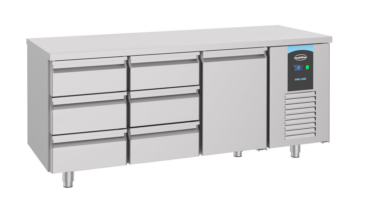 Table réfrigérée 1 porte 6 tiroirs Energy line inox 1865x700x850 mm 474 L 0.227 kW Combisteel - Table réfrigérée positive professionnel CHR - matériel cuisine pro - Cuistéo