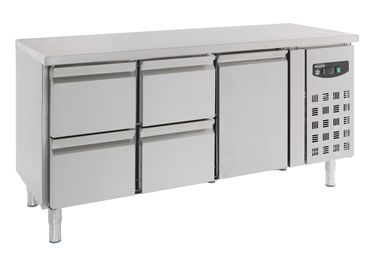 Table réfrigérée 1 porte et 4 tiroirs inox 1795x700x850 mm 417 L 0.34 kW Combisteel - Table réfrigérée positive professionnel CHR - matériel cuisine pro - Cuistéo