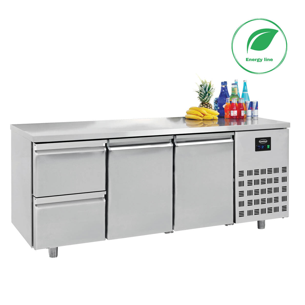 Table réfrigérée 2 portes 2 tiroirs Energy line inox 1865x700x850 mm 474 L 0.227 kW Combisteel - Table réfrigérée positive professionnel CHR - matériel cuisine pro - Cuistéo