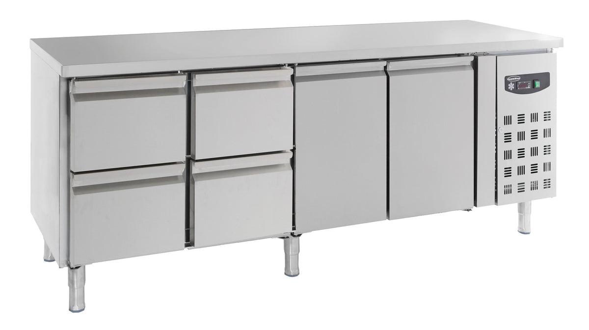 Table réfrigérée 2 portes et 4 tiroirs inox 2230x700x850 mm 553 L 0.34 kW Combisteel - Table réfrigérée positive professionnel CHR - matériel cuisine pro - Cuistéo