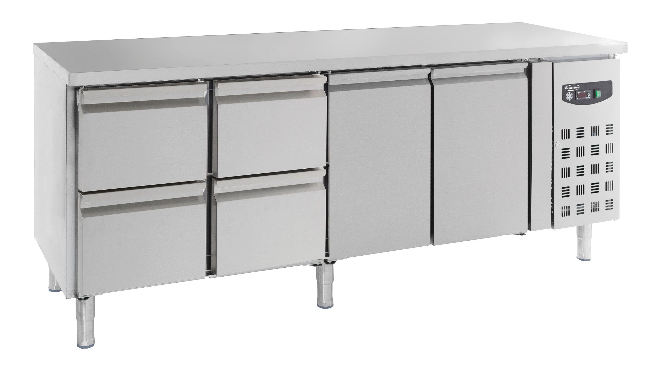 Table réfrigérée 2 portes et 4 tiroirs inox 2230x700x850 mm 553 L 0.34 kW Combisteel - Table réfrigérée positive professionnel CHR - matériel cuisine pro - Cuistéo