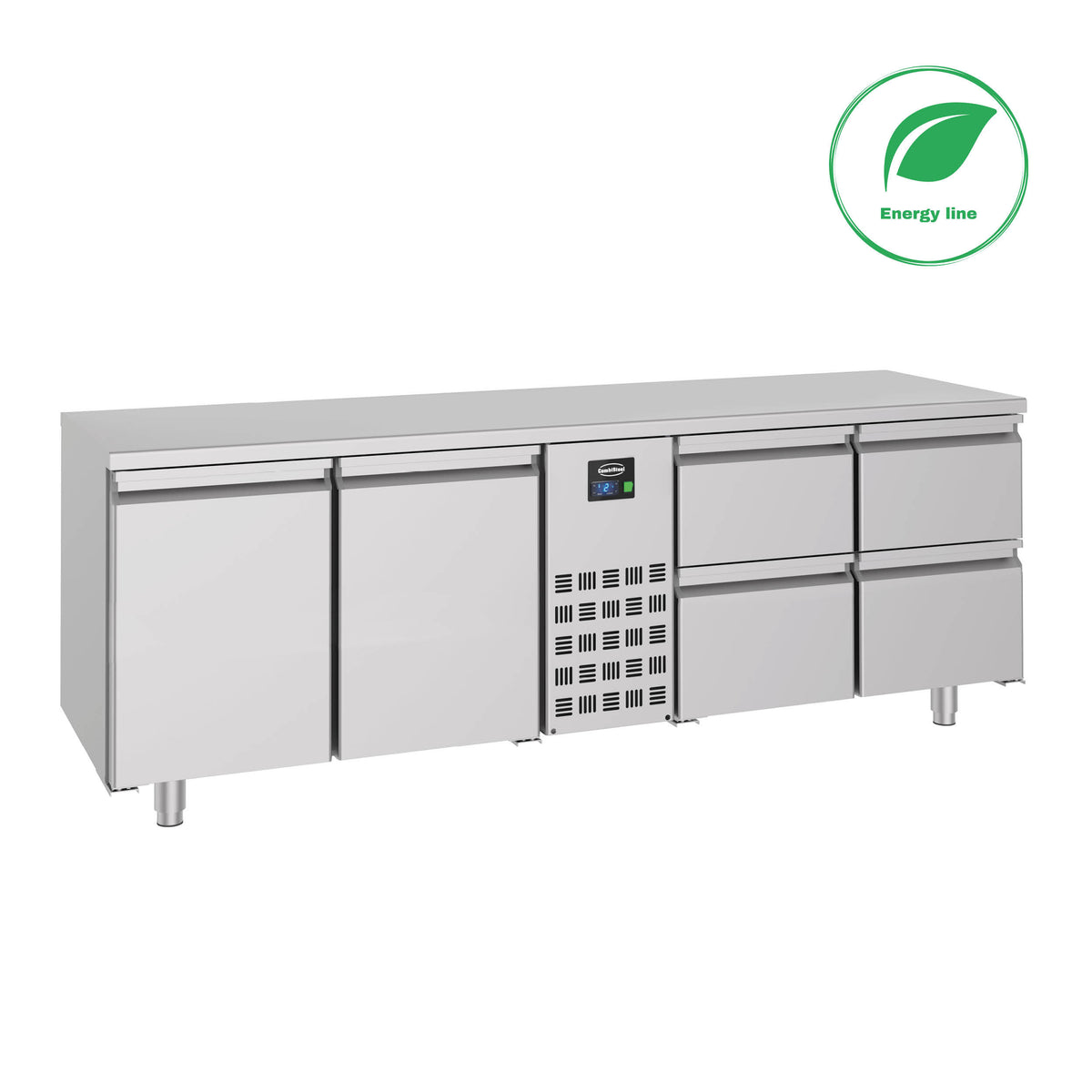 Table réfrigérée 2 portes et 4 tiroirs prof 700mm inox 632 L 0.308 kW Combisteel - Table réfrigérée positive professionnel CHR - matériel cuisine pro - Cuistéo