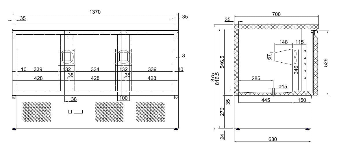 Table réfrigérée 3 portes inox 1365x700x875 mm 400 L 0.34 kW Combisteel - vue 3 - Table réfrigérée positive pro CHR - Cuistéo
