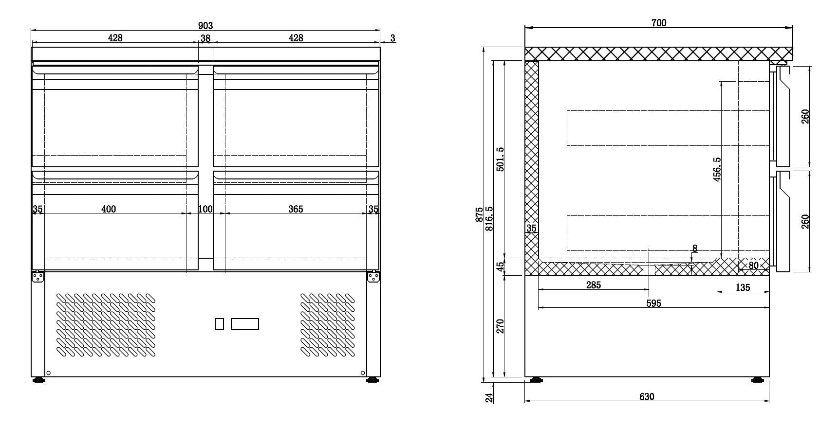 Table réfrigérée 4 tiroirs inox 900x700x875 mm 257 L 0.34 kW Combisteel - vue 5 - Table réfrigérée positive pro CHR - Cuistéo