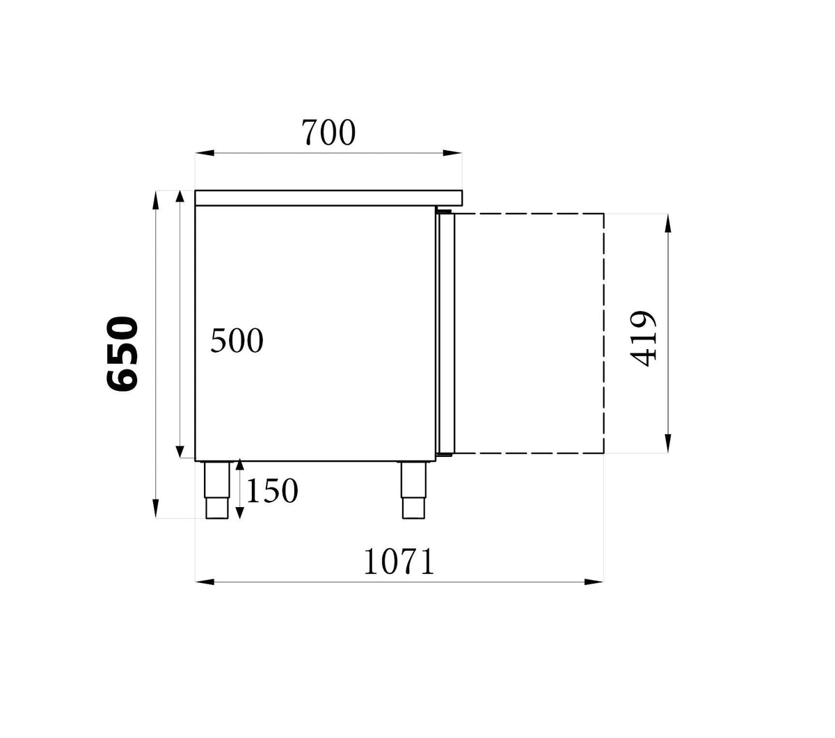 Table réfrigérée 650 mm haute 2 portes inox 0.34 kW Combisteel - vue 2 - Table réfrigérée positive pro CHR - Cuistéo