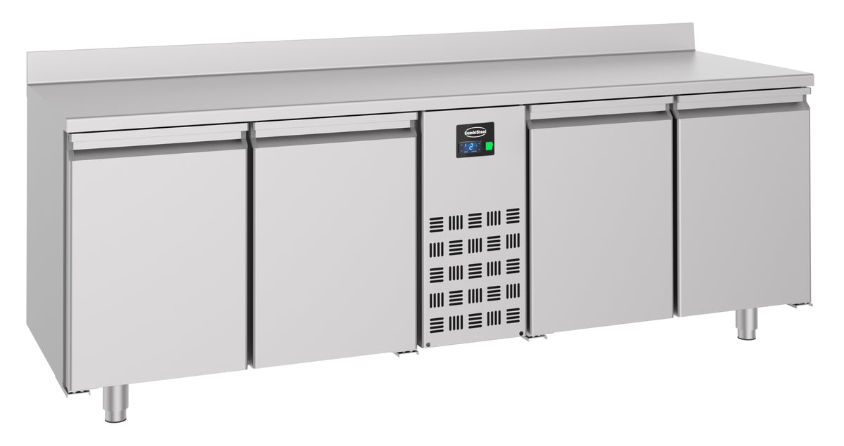 Table réfrigérée dosseret 4 portes monobloc inox 2270x700x860 mm 632 L 0.4 kW Combisteel - Table réfrigérée positive professionnel CHR - matériel cuisine pro - Cuistéo