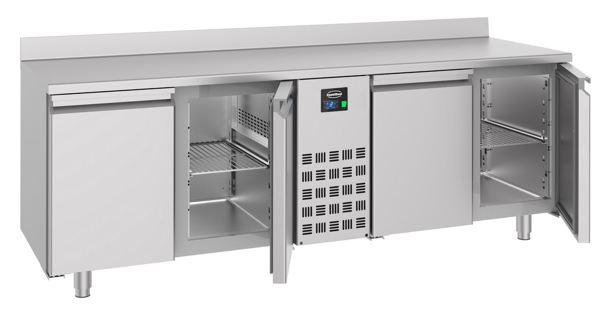 Table réfrigérée dosseret 4 portes monobloc inox 2270x700x860 mm 632 L 0.4 kW Combisteel - vue 2 - Table réfrigérée positive pro CHR - Cuistéo