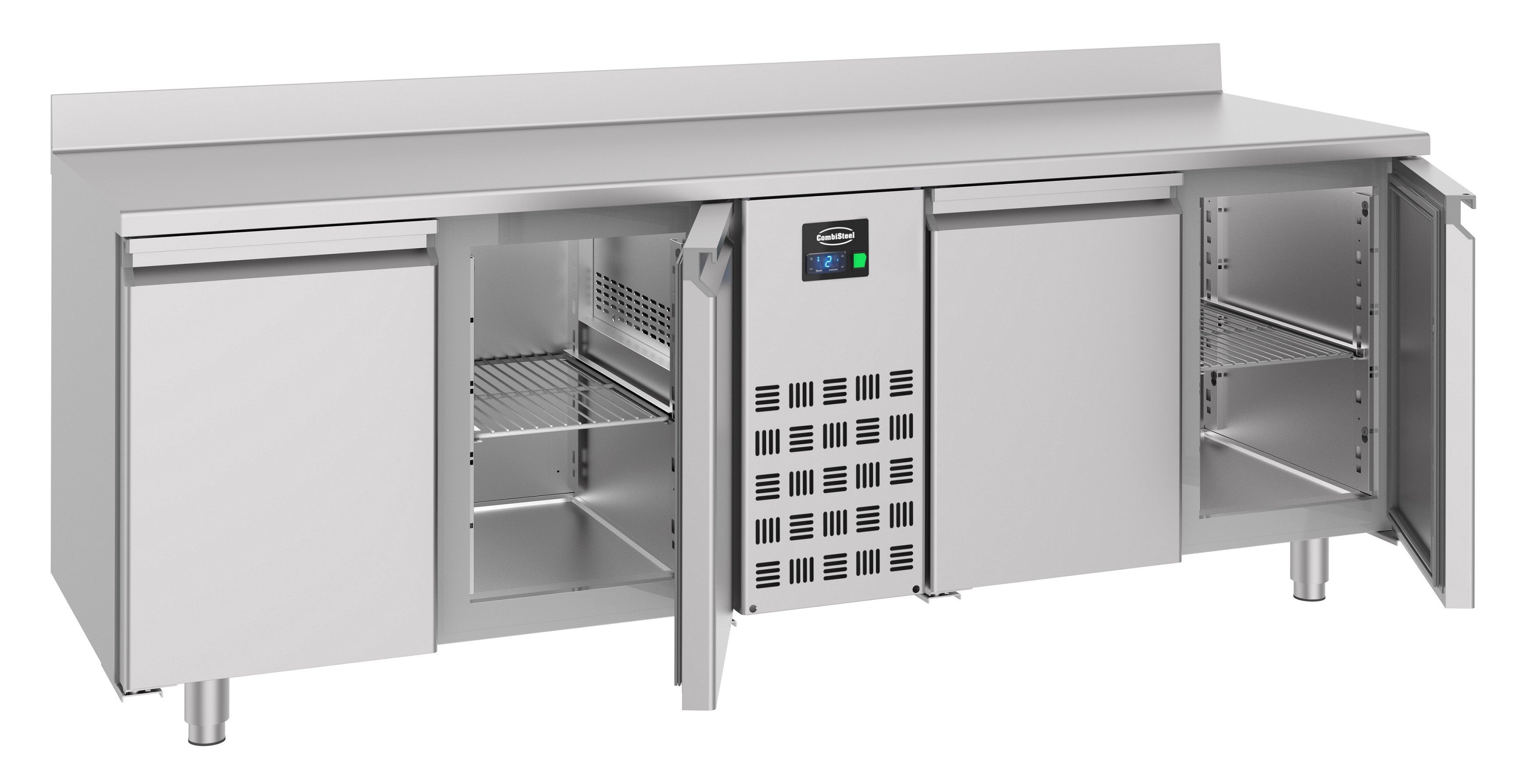 Table réfrigérée dosseret 4 portes monobloc inox 2270x700x860 mm 632 L 0.4 kW Combisteel - vue 2 - Table réfrigérée positive pro CHR - Cuistéo