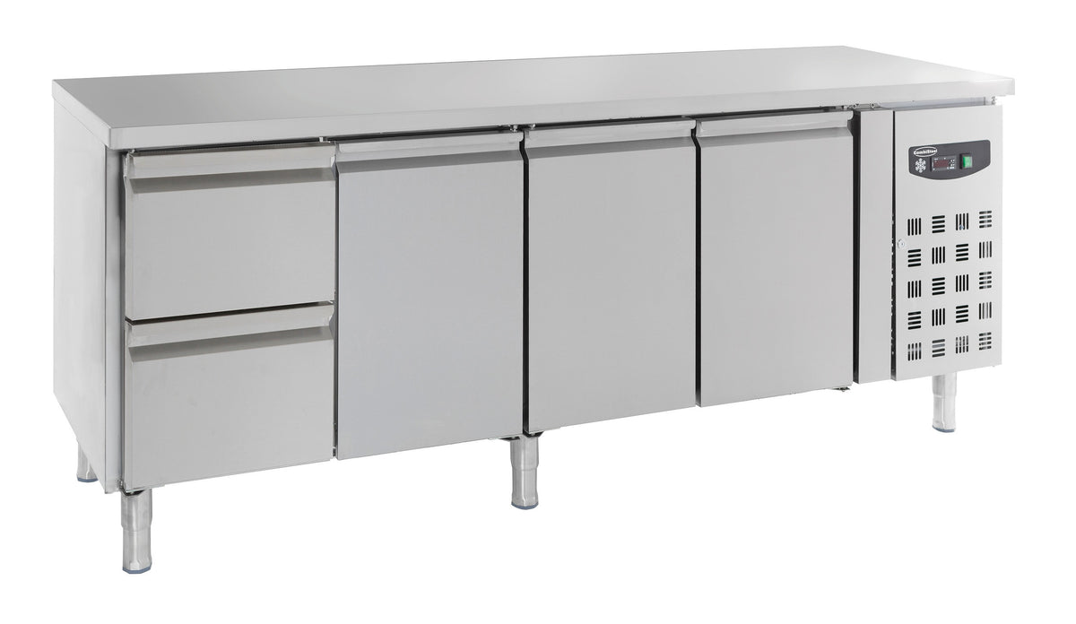 Table réfrigérée inox 3 portes et 2 tiroirs 2230x700x850 mm 553 L 0.34 kW Combisteel - Table réfrigérée positive professionnel CHR - matériel cuisine pro - Cuistéo