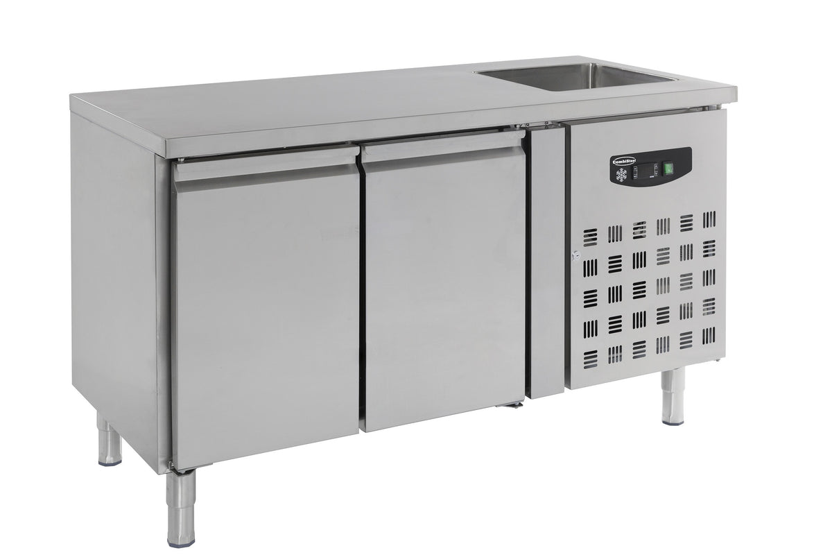 Table réfrigérée 2 portes et plonge inox 1510x700x960 mm 0.35 kW Combisteel - Table réfrigérée positive professionnel CHR - matériel cuisine pro - Cuistéo