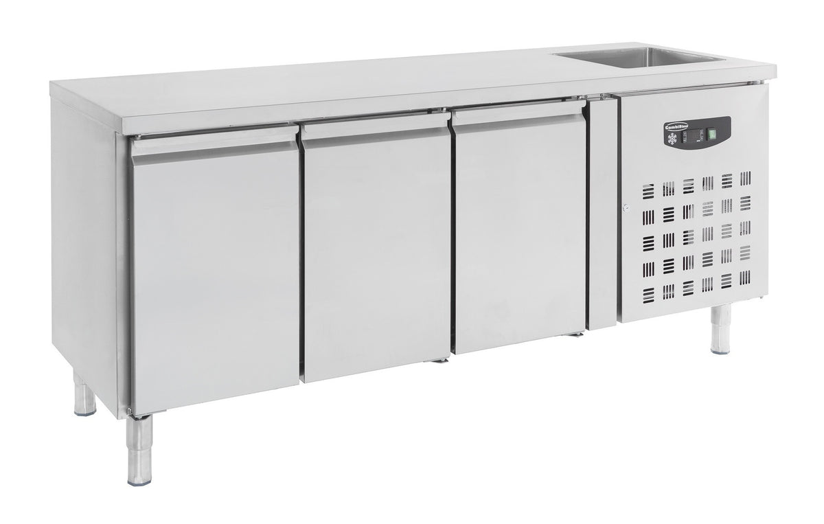 Table réfrigérée 3 portes et plonge inox 2020x700x960 mm 0.35 kW Combisteel - Table réfrigérée positive professionnel CHR - matériel cuisine pro - Cuistéo
