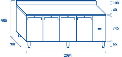 Comptoir réfrigéré GN1/1 QR 4200SG - Cool Head 2094x700x950 mm 410 L 440 W Coolhead - vue 7 - Table réfrigérée positive pro CHR - Cuistéo