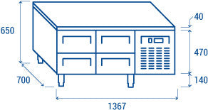 Comptoir réfrigéré positive GN1/1 - U-GN 2140 - Cool Head 1367x700x650 mm 181 L 282 W Coolhead - vue 9 - Table réfrigérée positive pro CHR - Cuistéo