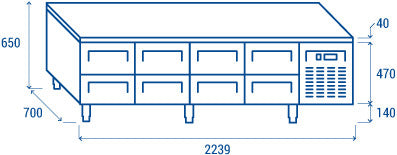Comptoir réfrigéré positive GN1/1 - U-GN 4180 - Cool Head 2239x700x650 mm 362 L 282 W Coolhead - vue 9 - Table réfrigérée positive pro CHR - Cuistéo