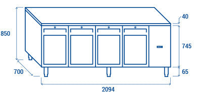 Table réfrigéré - GN1/1 QRG 4100SG - Cool Head inox 2094x700x850 mm 410 L 100 W Coolhead - vue 8 - Table réfrigérée positive pro CHR - Cuistéo
