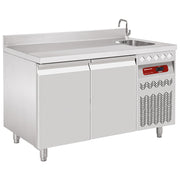 Table réfrigérée murale ventilée portes GN 1/1- évier - Diamond