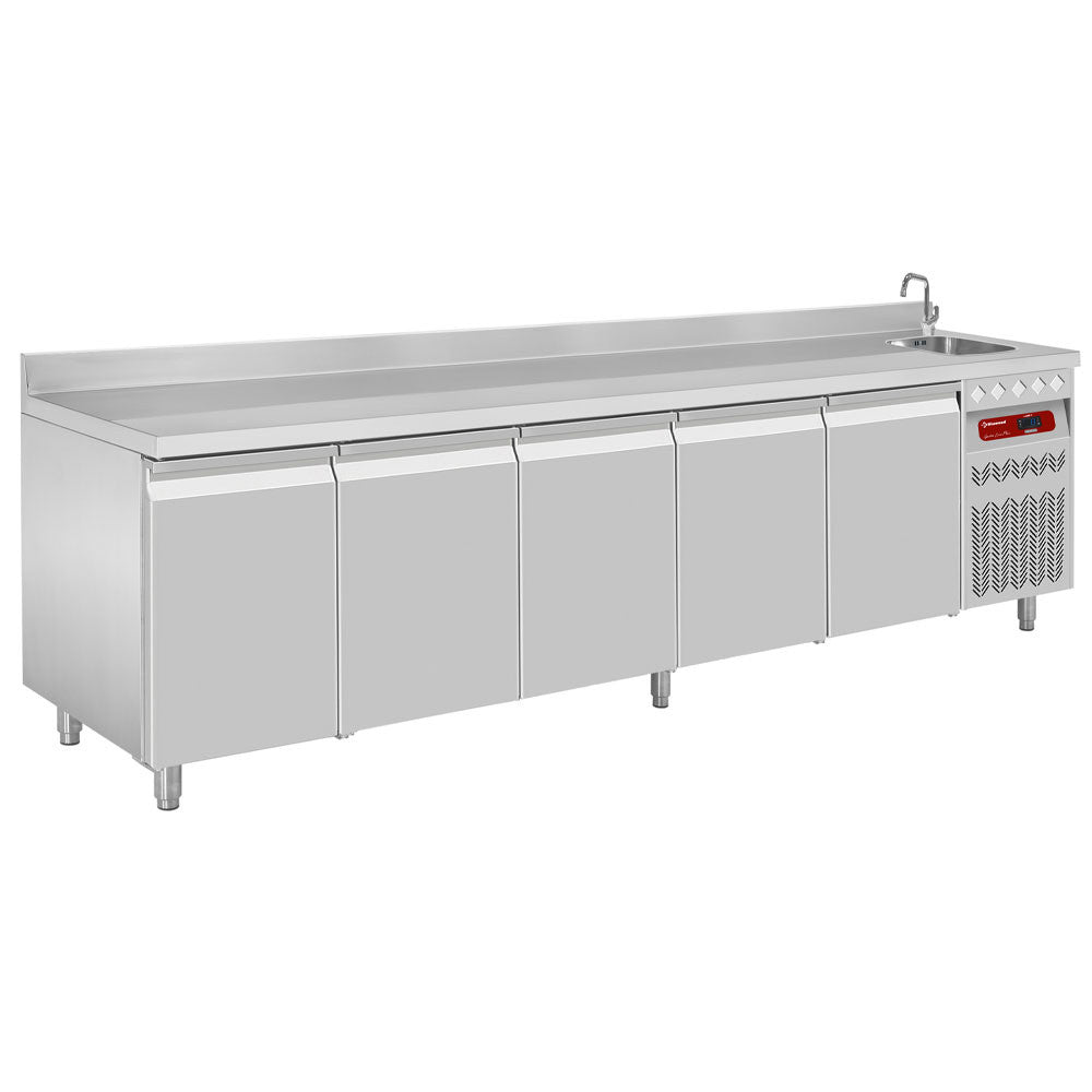 Table réfrigérée ventilé 5prtes GN 1/1- évier - Diamond