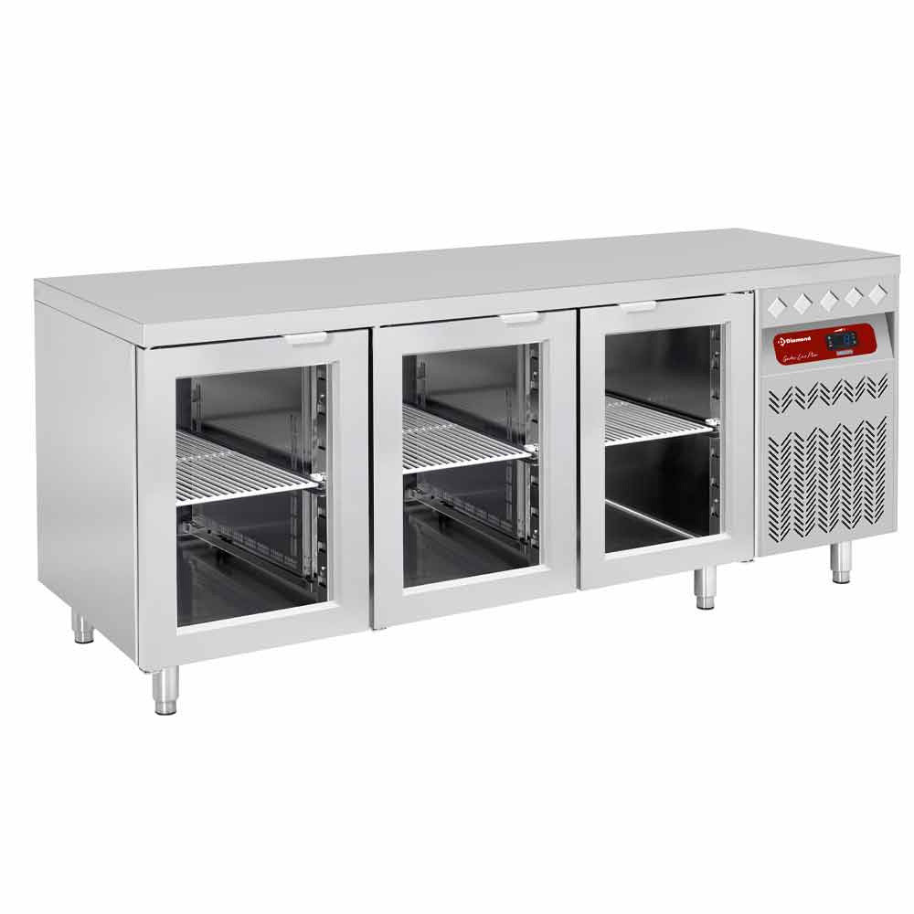 Table réfrigérée ventilée 3 portes vitrées GN 1/1 - Diamond