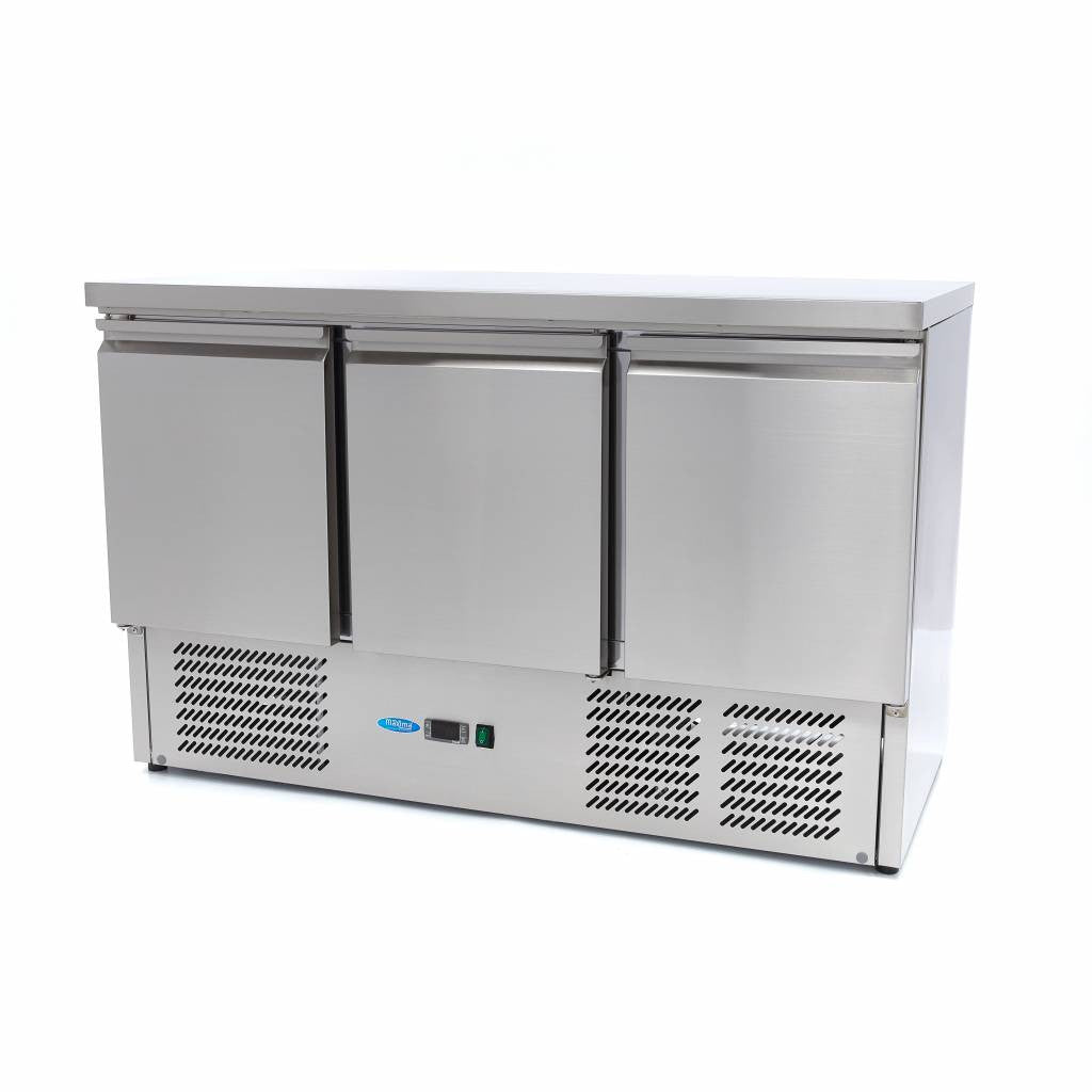 Table réfrigérée - 400 litres - 137cm - 3 portes - Refroidissement ventilé inox 230 W Maxima - Table réfrigérée positive professionnel CHR - matériel cuisine pro - Cuistéo