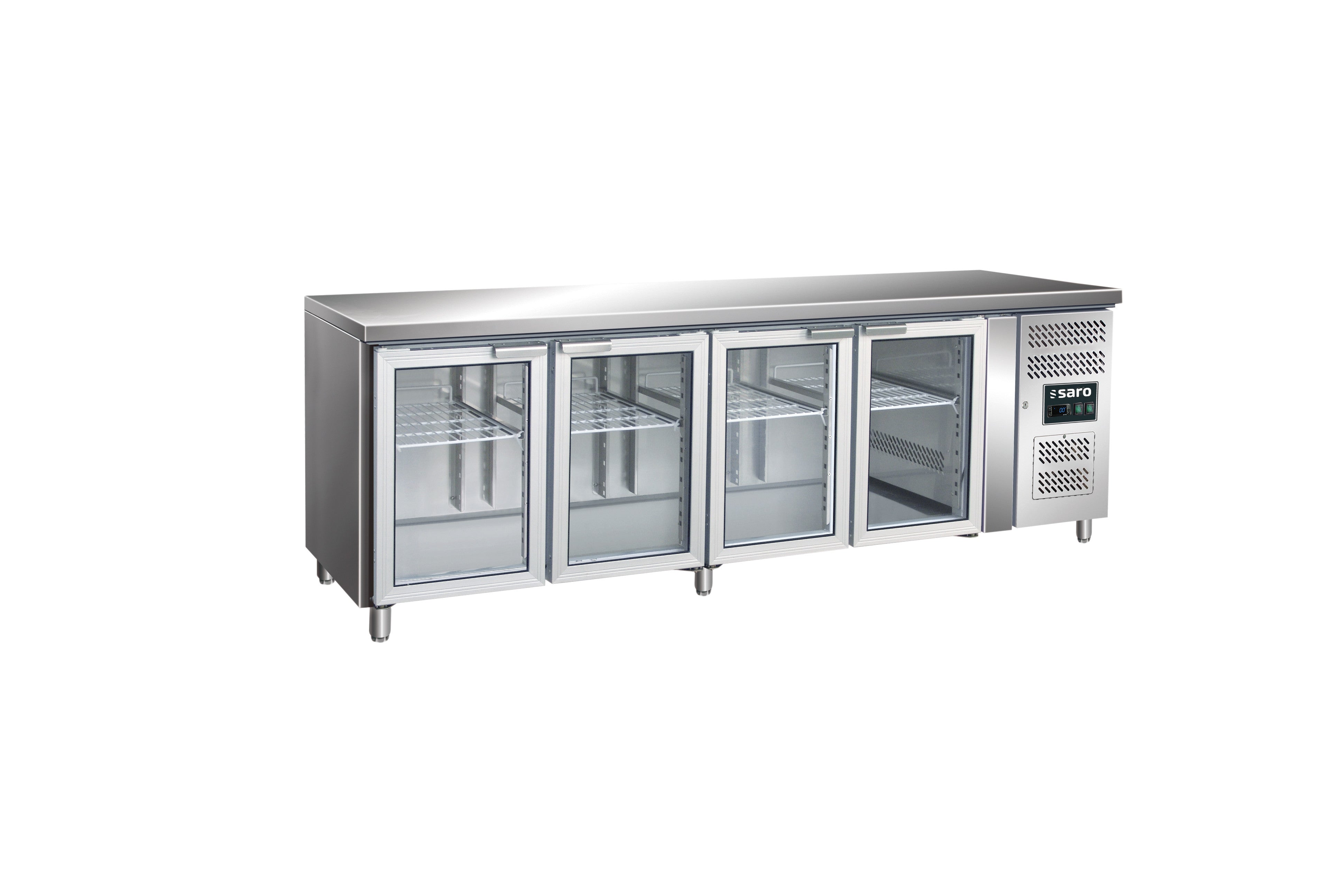 Table réfrigérée - 4 portes vitrées - GN1/1 inox 616 L Saro - Table réfrigérée positive professionnel CHR - matériel cuisine pro - Cuistéo