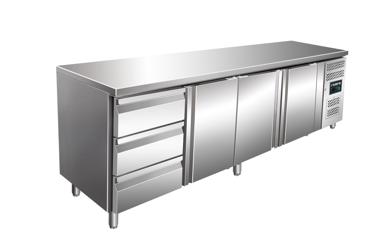 Table réfrigérée - 3 portes - 3 tiroirs - Inox 616 L Saro - Table réfrigérée positive professionnel CHR - matériel cuisine pro - Cuistéo