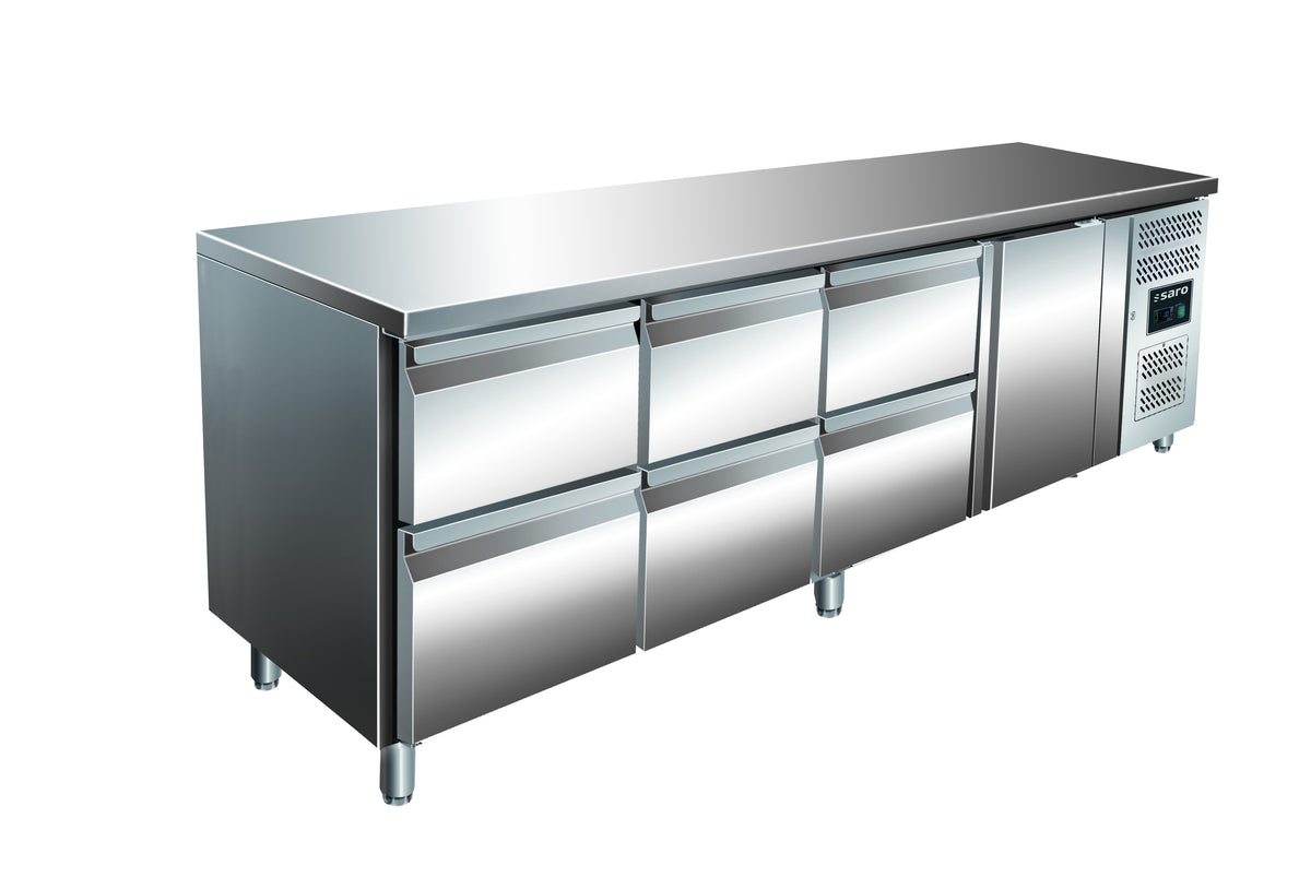 Table réfrigérée - 1 porte - 6 tiroirs - 503L inox Saro - Table réfrigérée positive professionnel CHR - matériel cuisine pro - Cuistéo