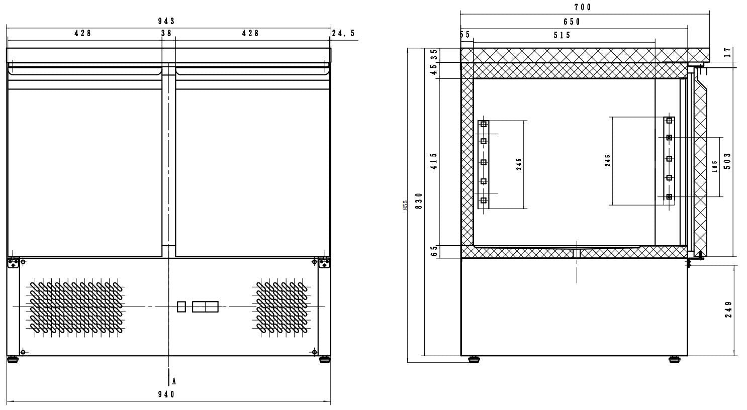 Table congélateur inox 2 portes 943x700x855 mm 0.34 kW Combisteel - vue 3 - Table réfrigérée négative pro CHR - Cuistéo