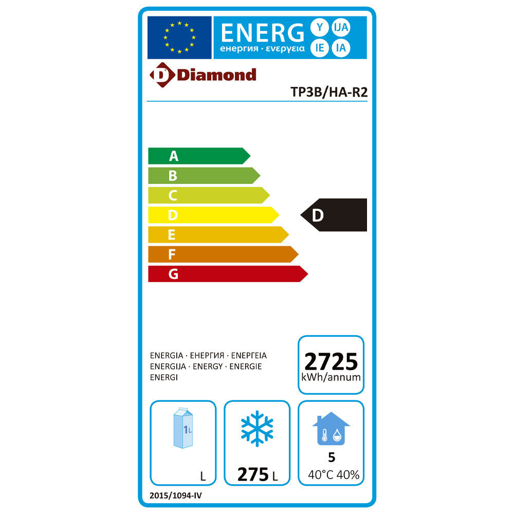 Table réfrigérée négative murale ventilée 3 ptes - Diamond