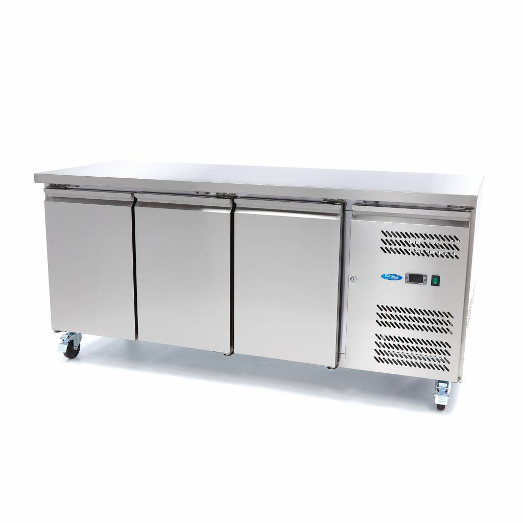 Congélateur pro comptoir 417L 180cm 3 portes - Dégivrage auto - Acier inox 430 W Maxima - Table réfrigérée négative professionnel CHR - matériel cuisine pro - Cuistéo
