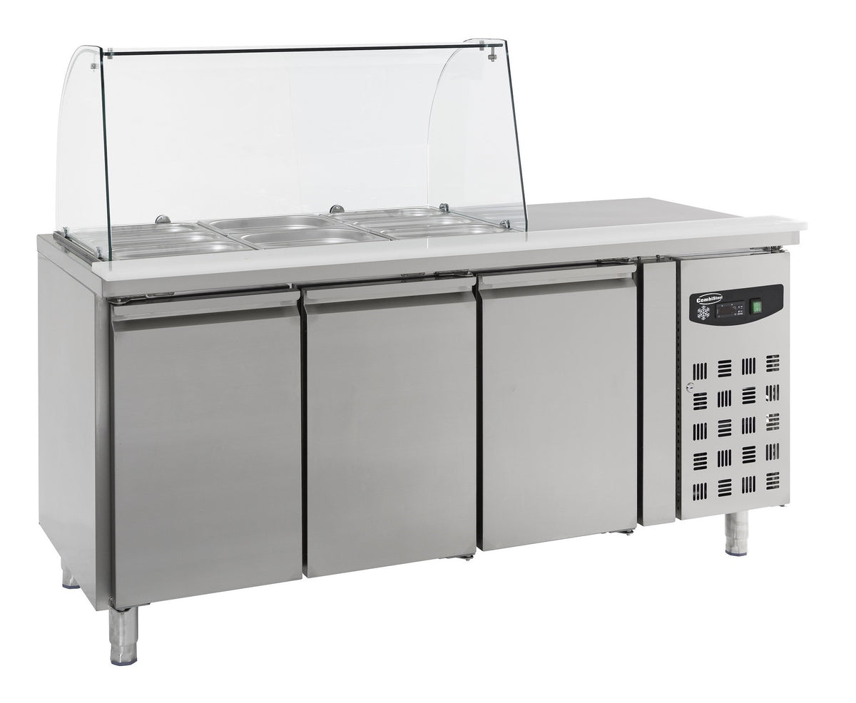 Table réfrigérée avec verre 3 portes inox 1795x700x1365 mm 465 L 0.34 kW Combisteel - Saladette réfrigérée professionnel CHR - matériel cuisine pro - Cuistéo