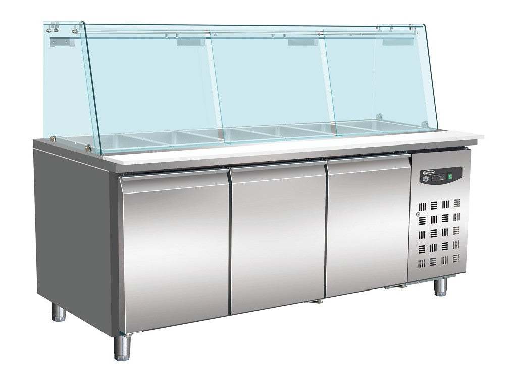 Table réfrigérée vitrée 3 portes 5 x GN 1/1 inox 1795x700x1365 mm 456 L 0.2 kW Combisteel - Saladette réfrigérée professionnel CHR - matériel cuisine pro - Cuistéo