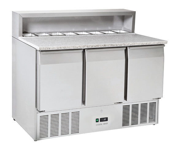 Saladette réfrigérée pizza GN1/1 CRP 93A - Cool Head 1365x700x1090 mm 416 L 233 W Coolhead - Saladette réfrigérée professionnel CHR - matériel cuisine pro - Cuistéo