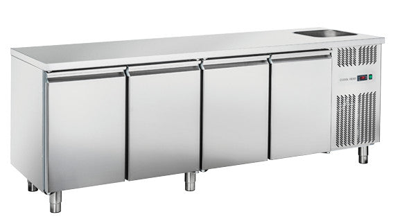 Comptoir réfrigéré RC 4100LV - GN1/1 (AVEC ÉVIER) - Cool Head 2240x700x850 mm 630 L 353 W Coolhead - Tour Réfrigéré professionnel CHR - matériel cuisine pro - Cuistéo
