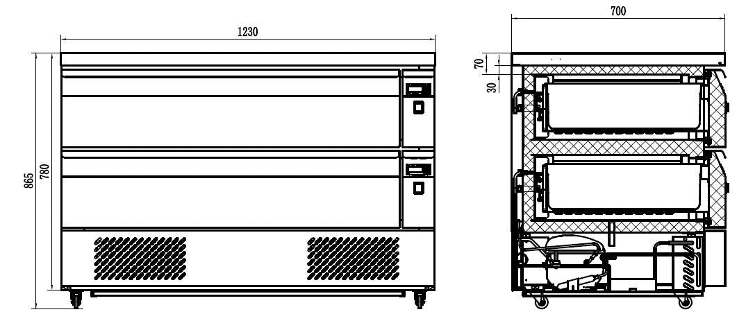Table réfrigérée/congélateur 2 tiroirs 6x 1/1gn inox 265 L 0.5 kW Combisteel - vue 5 - Soubassement Réfrigéré pro CHR - Cuistéo