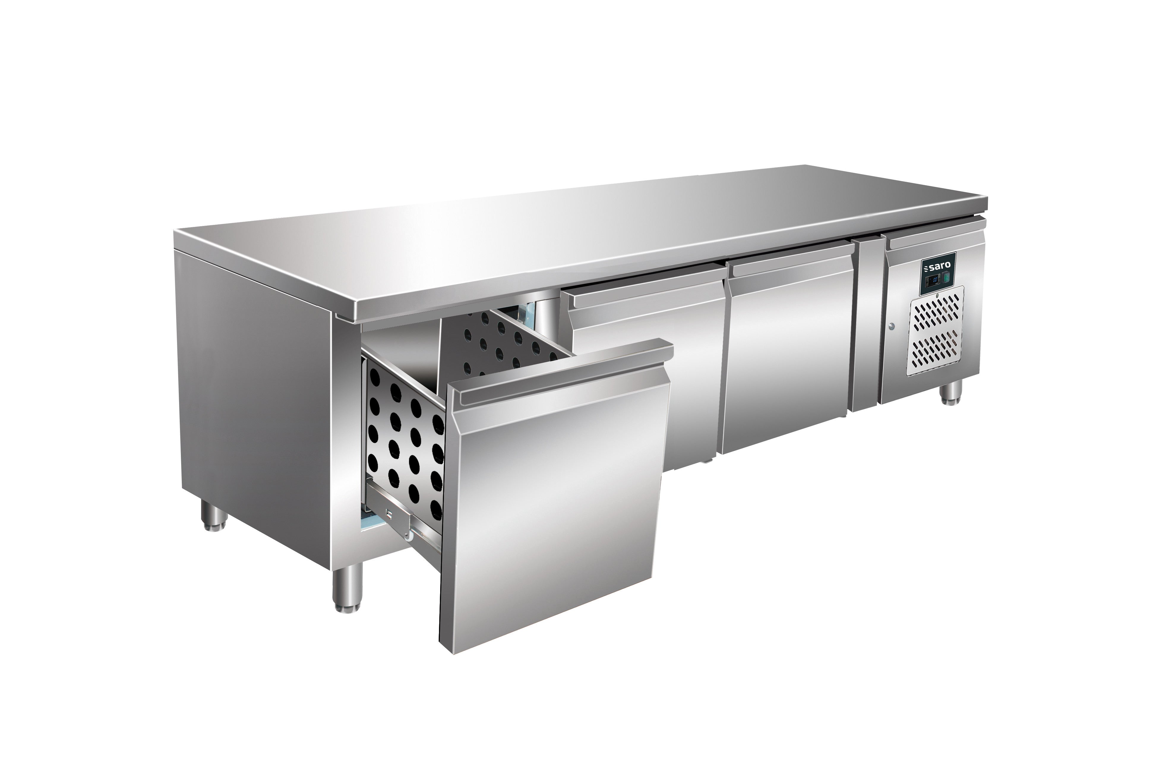 Réfrigérateur Sous-plan - 3 Tiroirs - 317 L - 2/+8°C - R600a - 0.350 kW - UGN 3100 TN-3S inox Saro - Soubassement Réfrigéré professionnel CHR - matériel cuisine pro - Cuistéo
