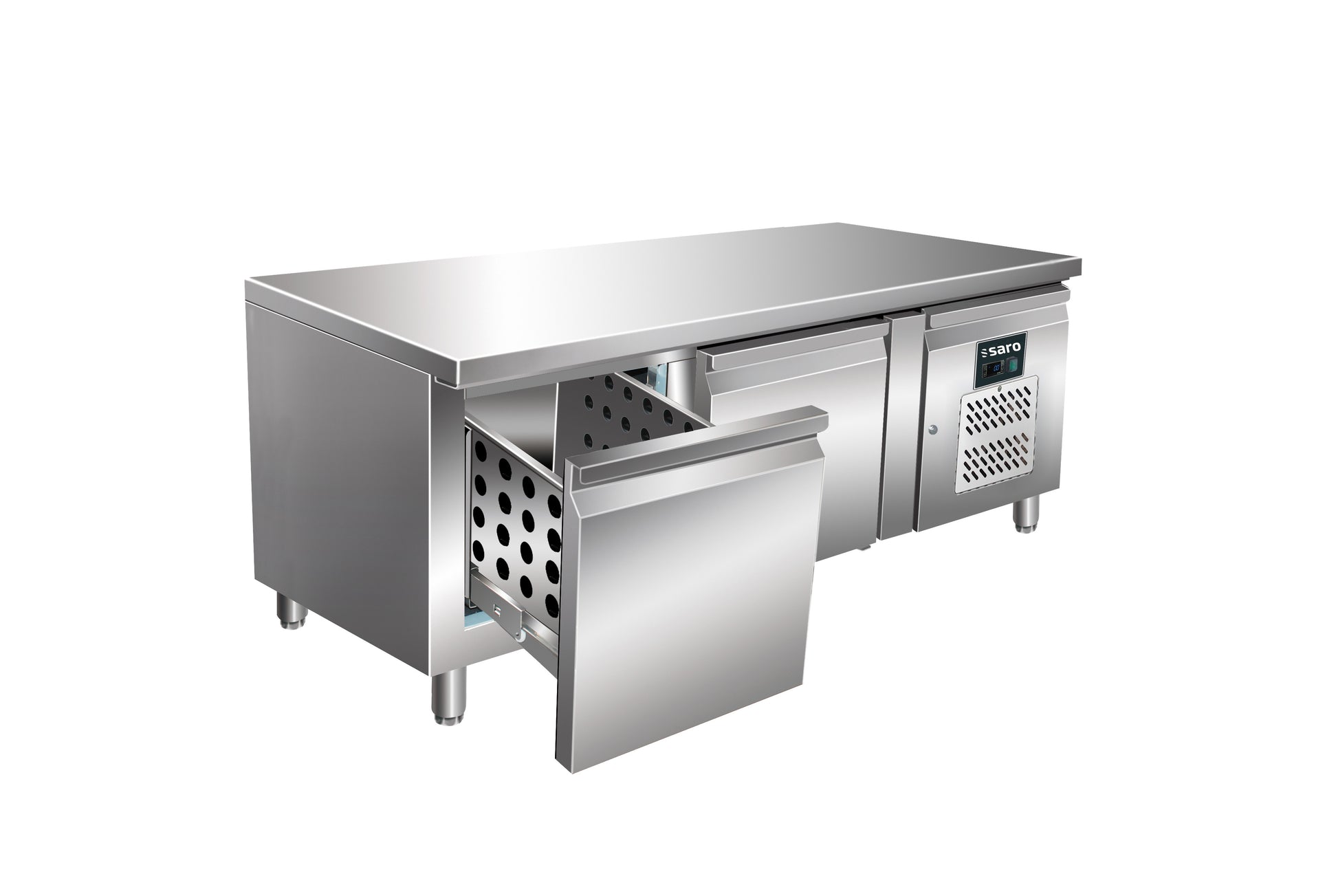Réfrigérateur Sous-plan - 2 Tiroirs - 214 L - 2/+8°C - R600a - 0.350 kW - UGN 2100 TN-2S inox Saro - Soubassement Réfrigéré professionnel CHR - matériel cuisine pro - Cuistéo