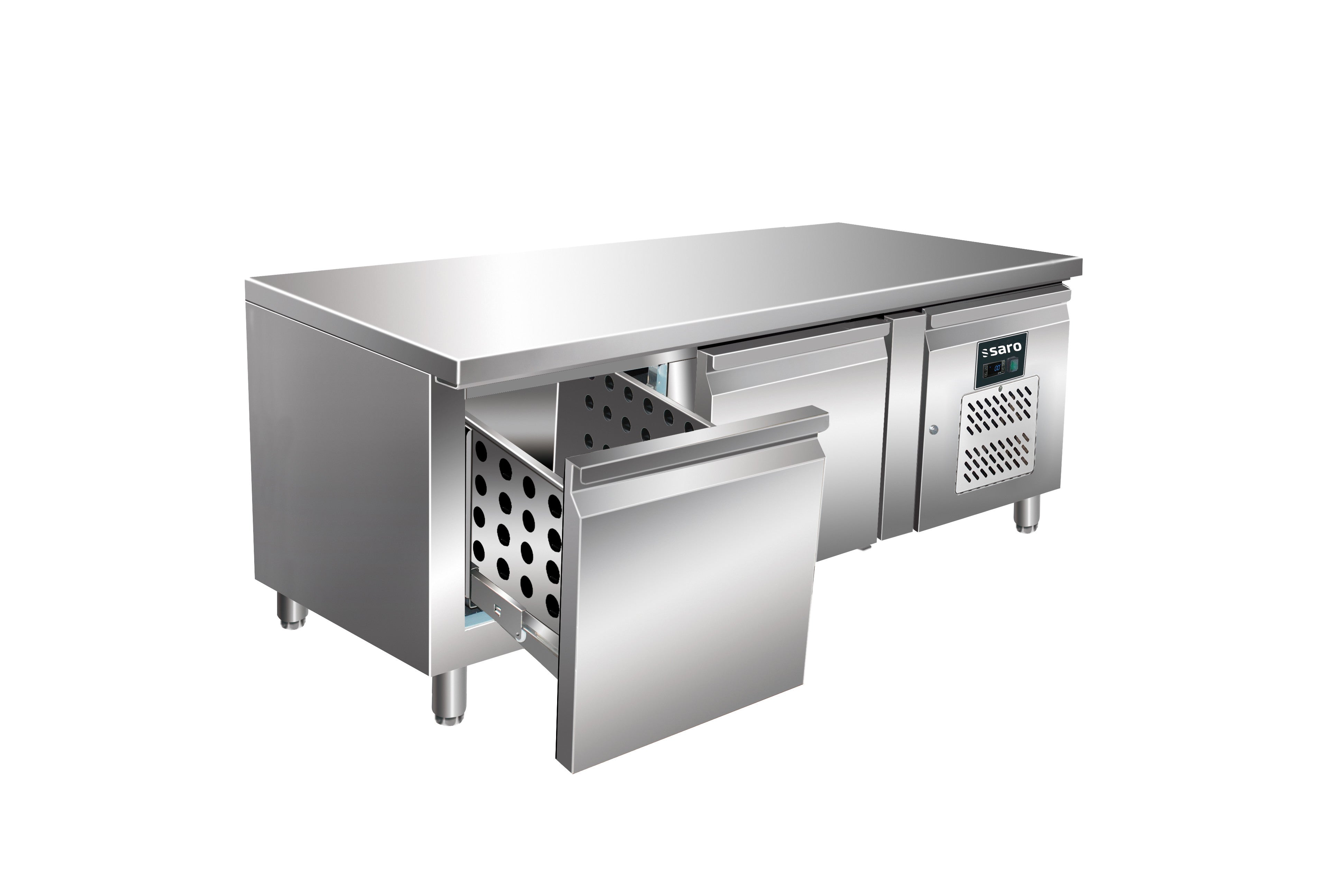 Réfrigérateur Sous-plan - 2 Tiroirs - 214 L - 2/+8°C - R600a - 0.350 kW - UGN 2100 TN-2S inox Saro - Soubassement Réfrigéré professionnel CHR - matériel cuisine pro - Cuistéo