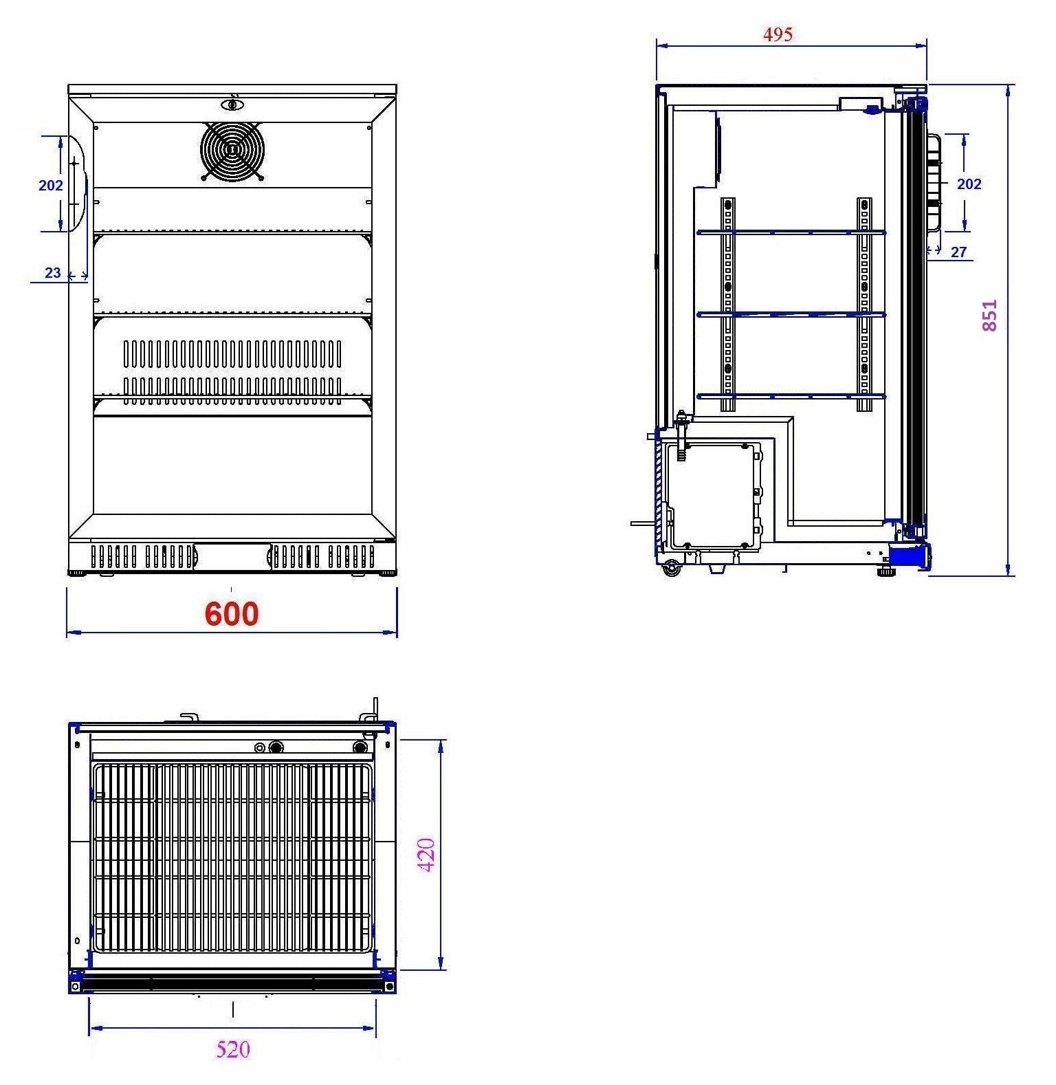 Arrière-bar réfrigéré - 128L - 1 porte - +2/+10°C - LED - 2 grilles - Noir inox 0.18 kW Combisteel - vue 2 - Arrière-bar réfrigéré pro CHR - Cuistéo