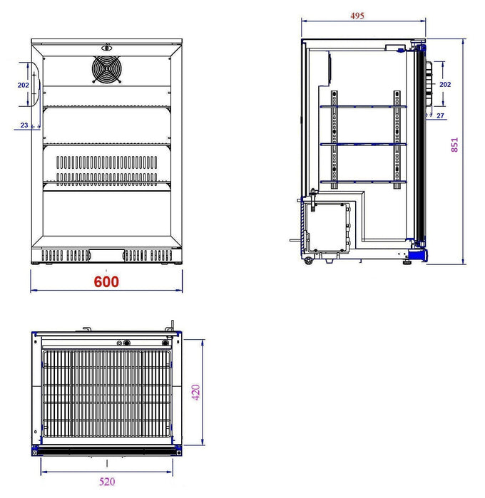 Arrière-bar réfrigéré - 128L - 1 porte - +2/+10°C - LED - 2 grilles - Noir inox 0.18 kW Combisteel - vue 2 - Arrière-bar réfrigéré pro CHR - Cuistéo
