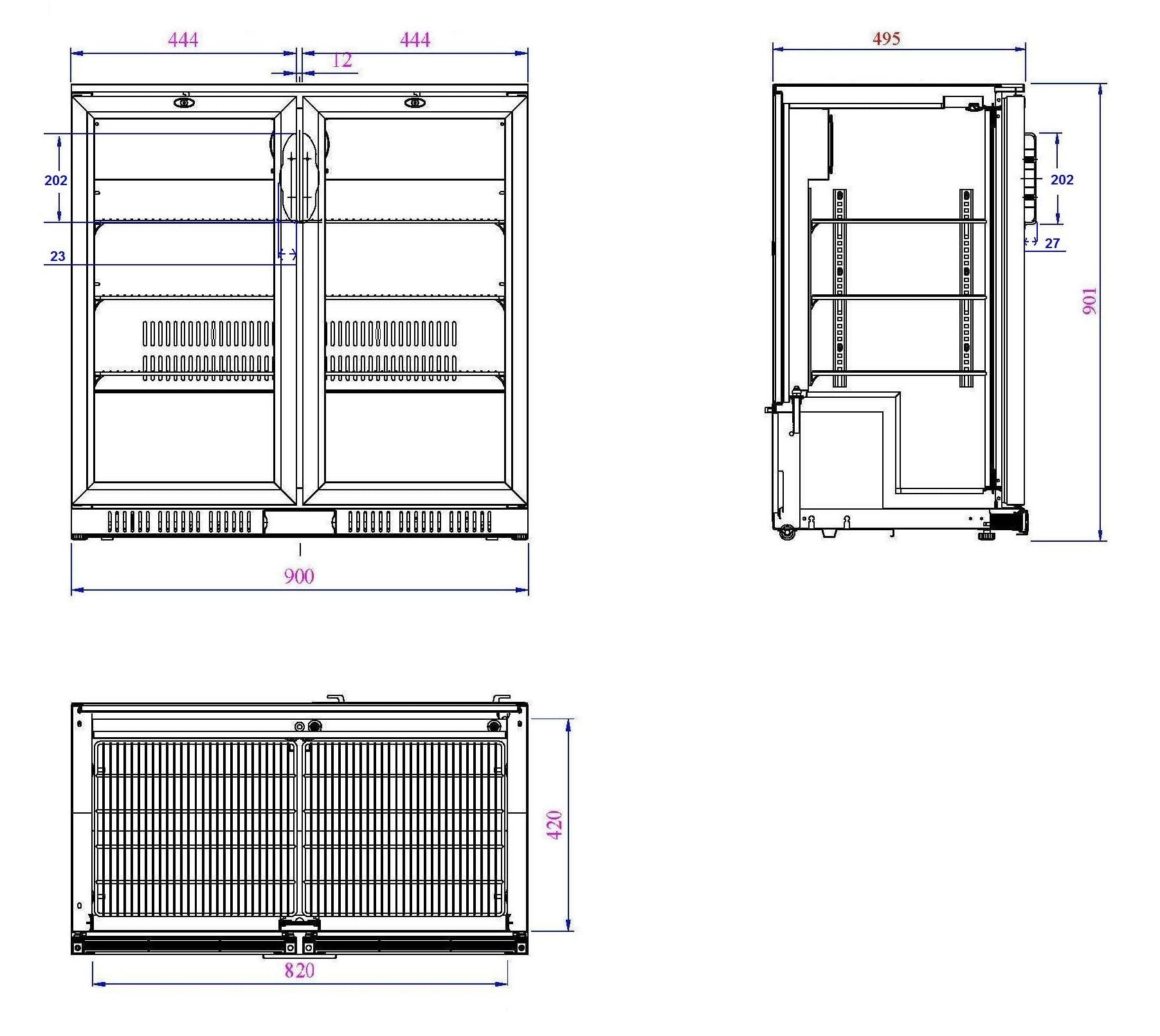 Arrière bar réfrigérée noir 900x520x900 mm 208 L 0.23 kW Combisteel - vue 2 - Arrière-bar réfrigéré pro CHR - Cuistéo