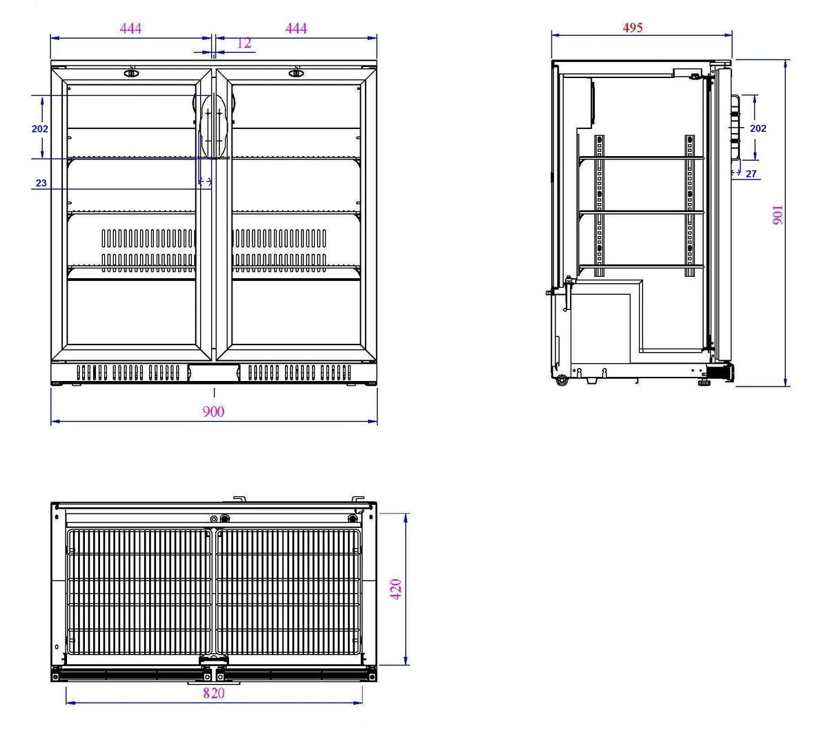 Arrière bar réfrigérée noir 900x520x900 mm 208 L 0.23 kW Combisteel - vue 2 - Arrière-bar réfrigéré pro CHR - Cuistéo