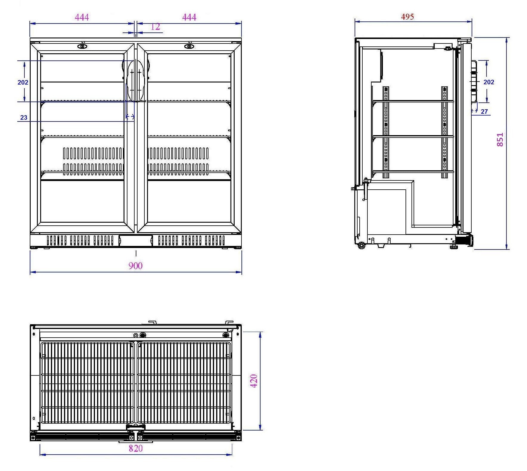 Arrière bar réfrigérée noir 2 portes 900x520x850 mm 198 L 0.23 kW Combisteel - vue 2 - Arrière-bar réfrigéré pro CHR - Cuistéo
